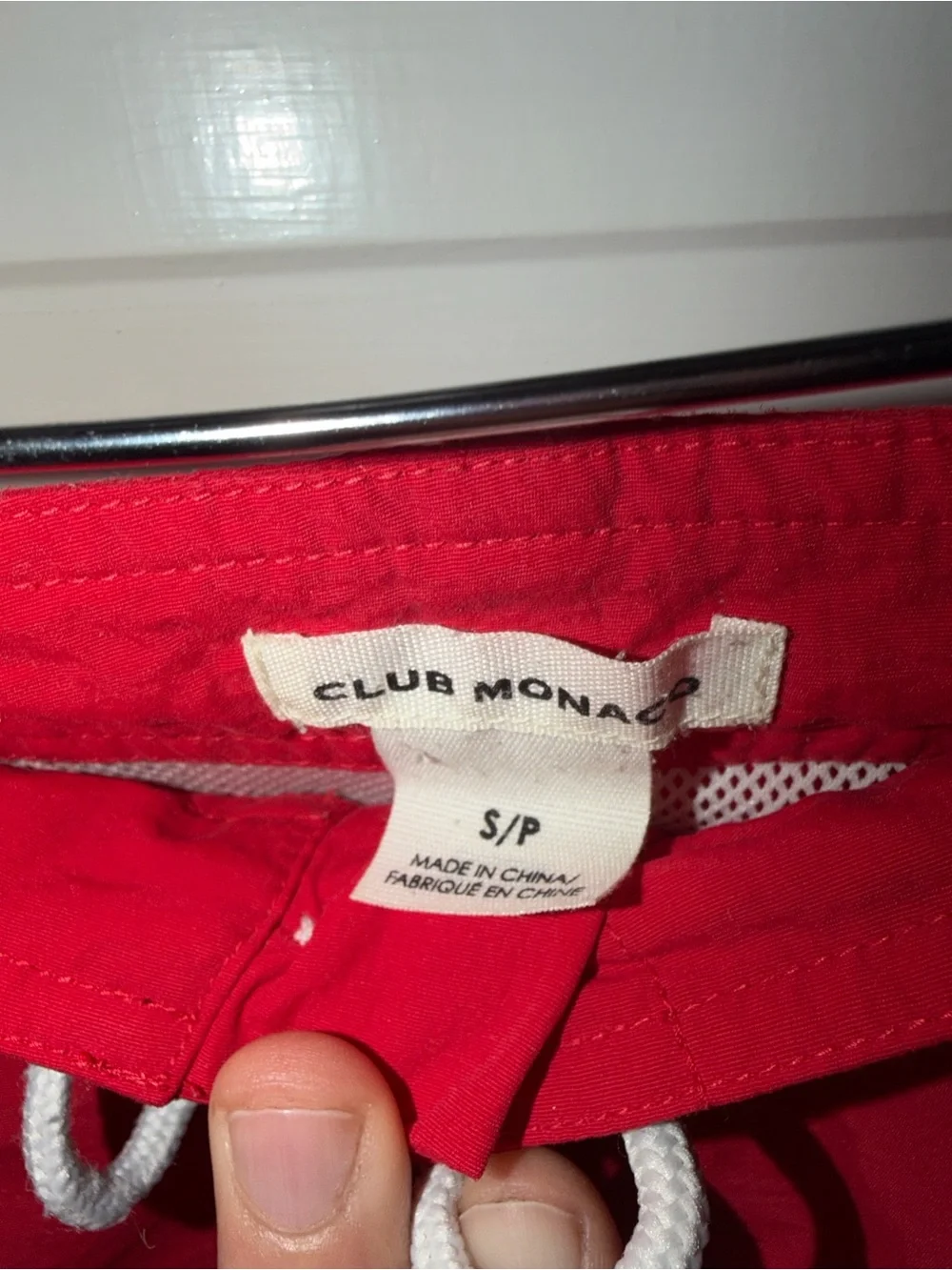 Club Monaco Red Swim Board Shorts with White Drawstring